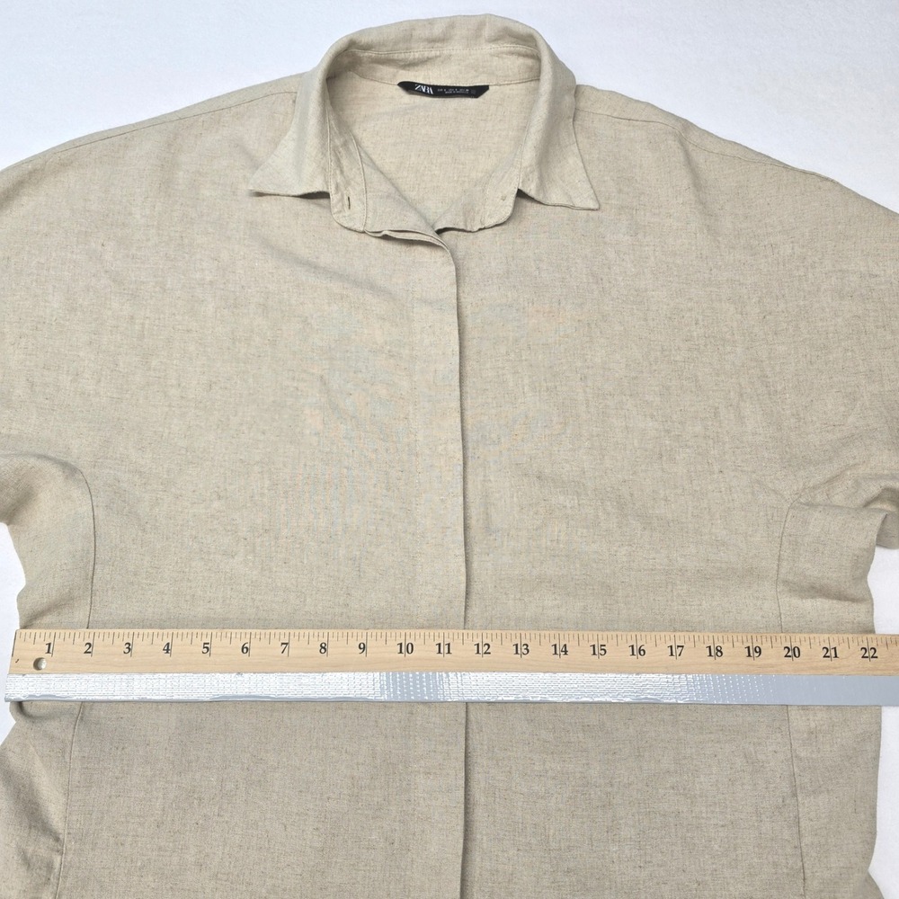 ZARA Linen Blend Short Sleeve Button Up Shirt Beige Cream Womens Small L Utility - Picture 10 of 15